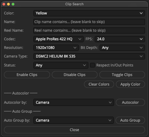 Clip Search script interface