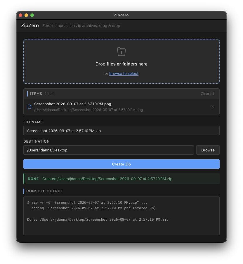 ZipZero screenshot